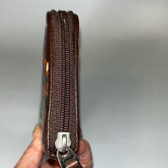 Euc condition vintage fossil key per zip around cow hide leather wallet - Picture 4 of 11